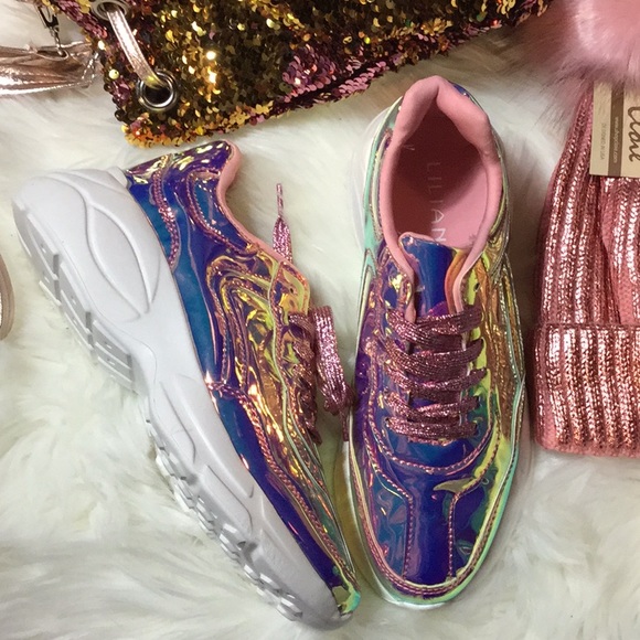 Holo pink mermaid athletic shoe 6, 6.5 - Picture 2 of 4